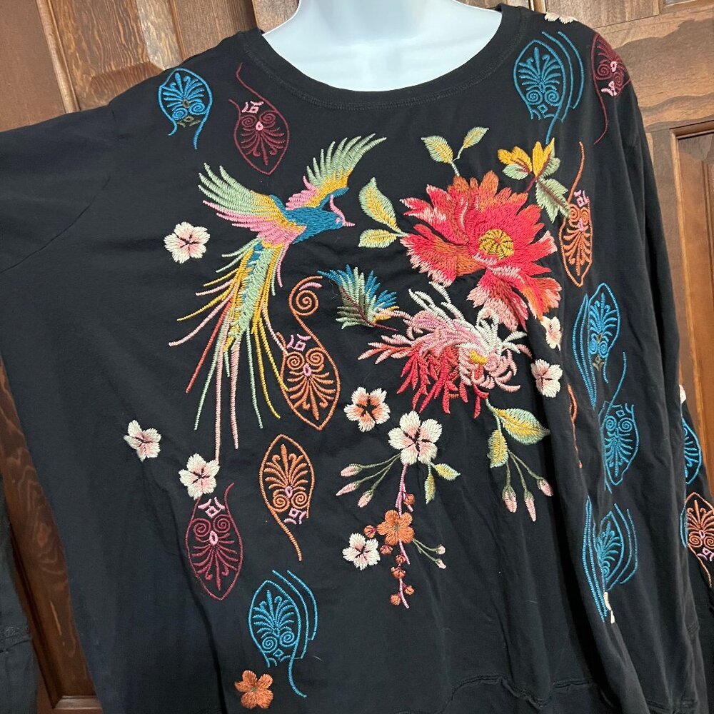 Johnny Was Colorful Floral Bird Embroidery Cotton Shirt Long Sleeve whimsigoth - Picture 3 of 14